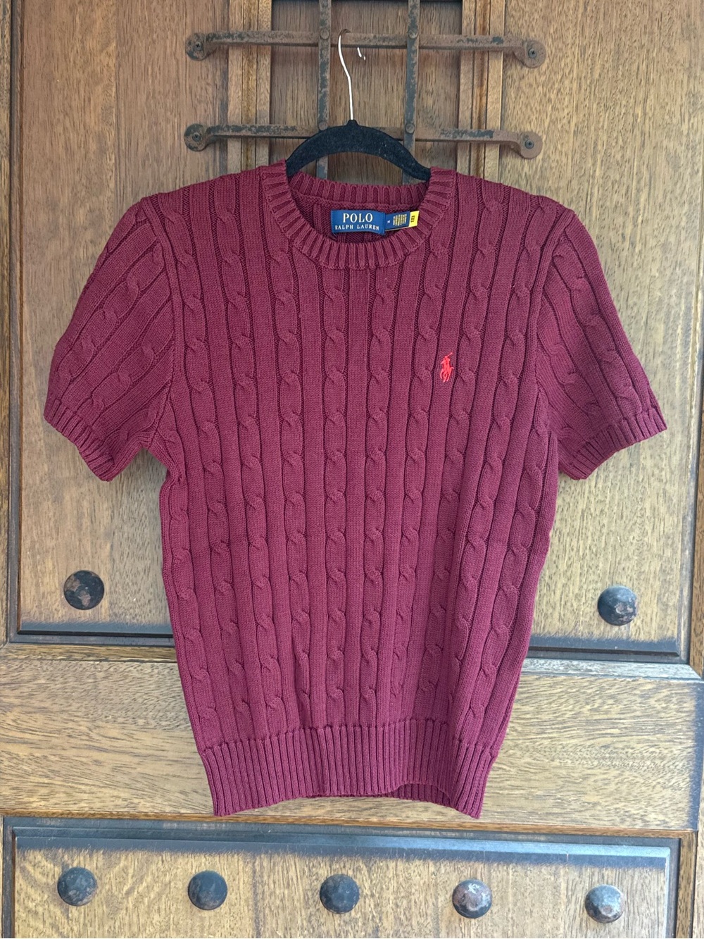 Polo by Ralph Lauren Burgundy Cable Knit Short-Sleeve Sweater Size M